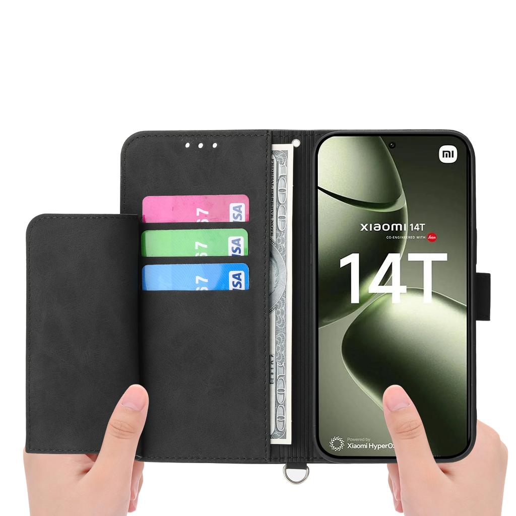 For Xiaomi 14T Case Flower Pattern PU Leather Wallet Phone Cover with Strap