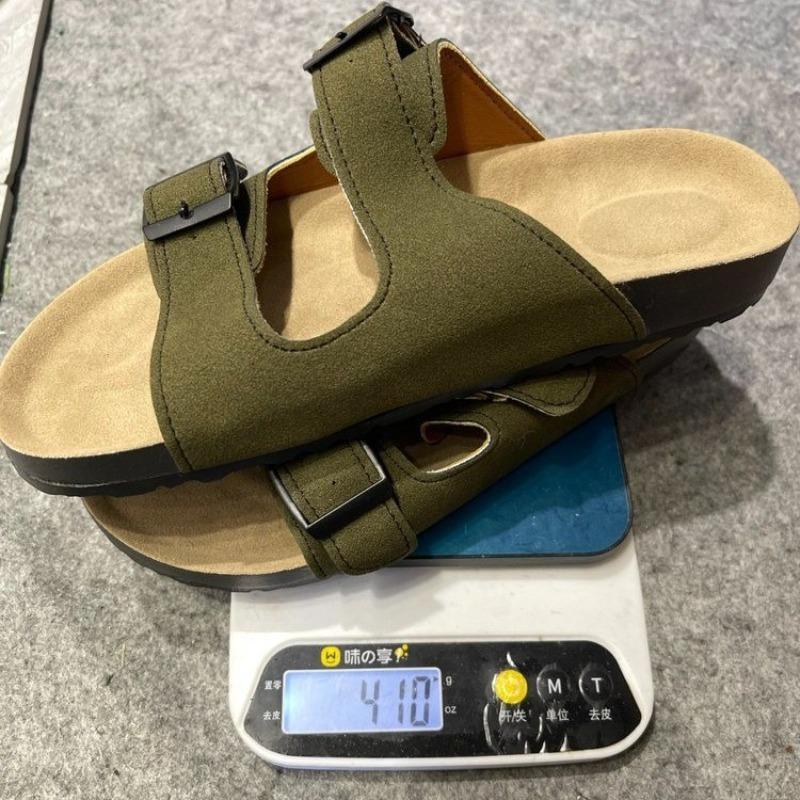 New summer double buckle classic fashion versatile cork medium heel thick bottom large size women's cool slippers