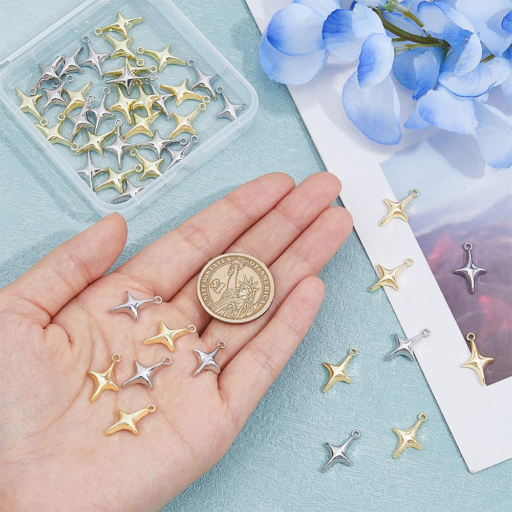 48Pcs 2 Colors Alloy Pendants Star Charm Platinum & Golden 19x12mm 24pcs/color