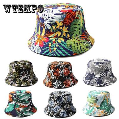 Vintage-Inspired Bucket Hat with Tropical Leaf Print - Lightweight, Sun-Protective Fisherman Cap for Beach & Outdoor Activities, European and American