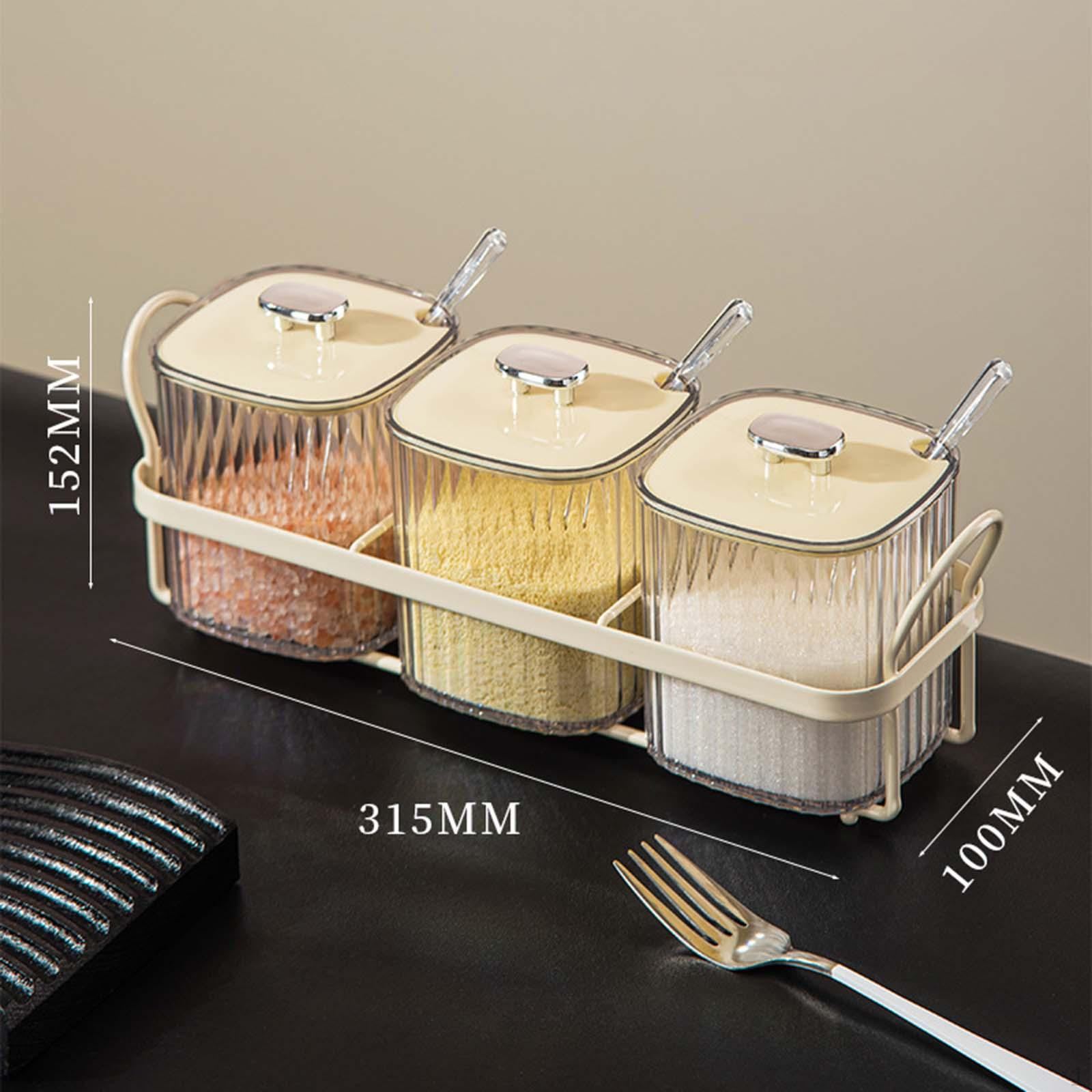 

Канистры для приправ, отделение для горшка с лотком, баночки для специй, сахарница для перца White 3 grids