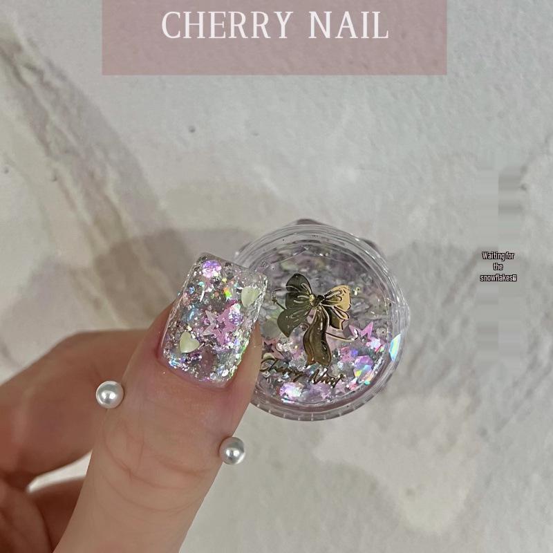 Cherry Nail Glitter: Super Flash Laser Sequins Korean Style Patches - Shiny Influencer Favorite