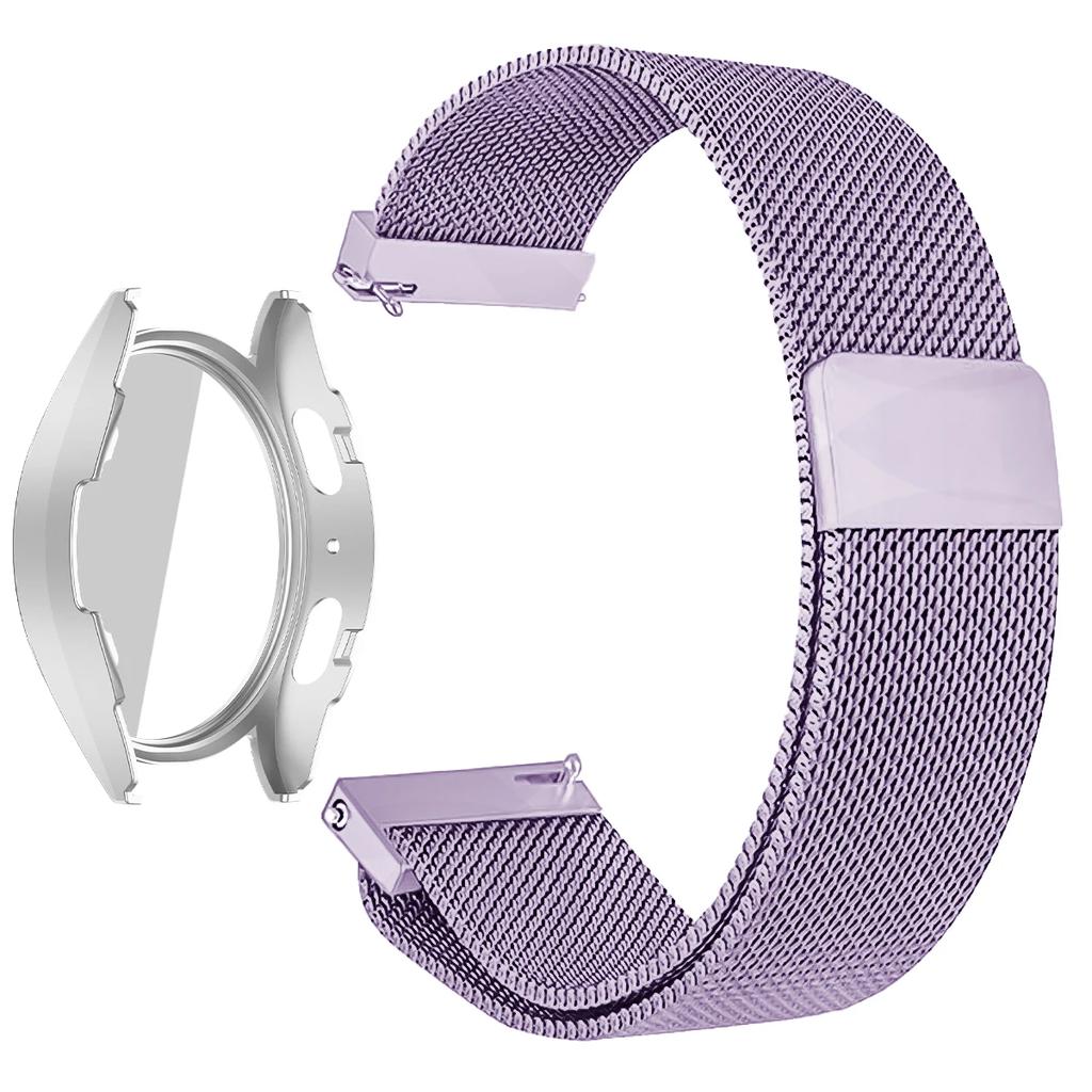 Coque PC + Bracelet Métal pour Samsung Galaxy Watch 7/6/5/4 44mm 40mm Bracelet Milanais Pare-chocs Protecteur en Verre Trempé Accessoires
