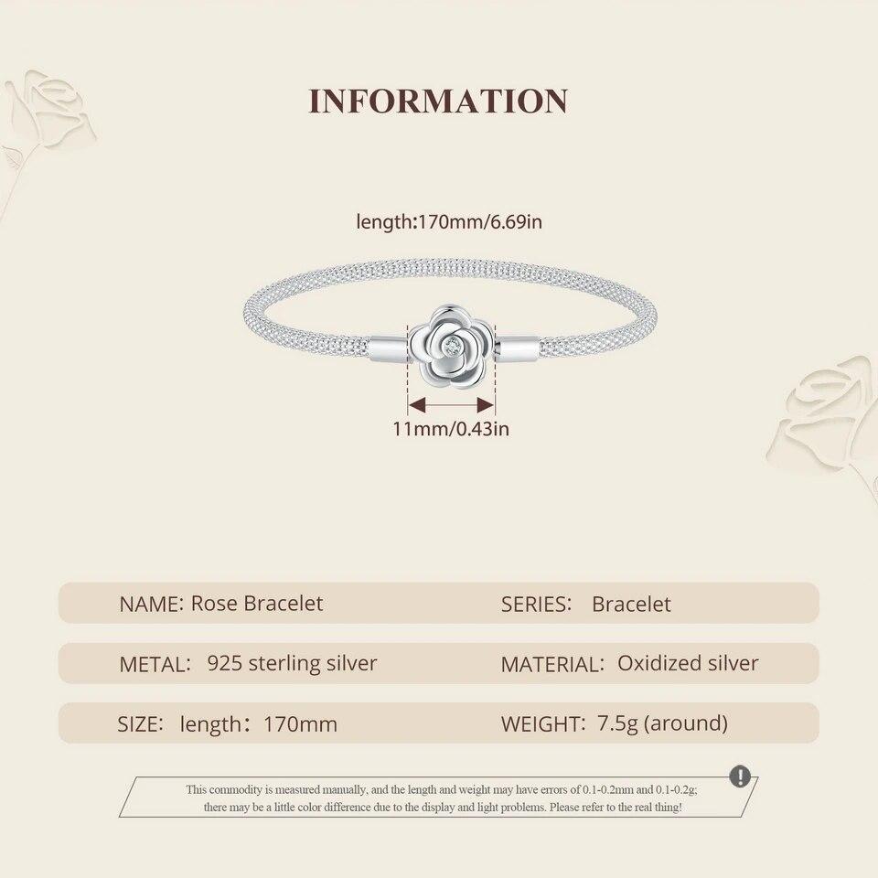 Bamoer 925 Sterling Silver Classic Basic Bracelet Rose Buckle Chain for Women Charm Bead DIY Fine Jewelry 17CM 19CM 21CM