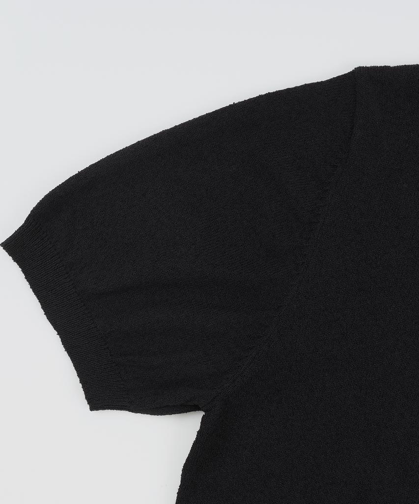 BELLIEF Essential Boucle Cotton Short-Sleeve Polo Knit (Black)