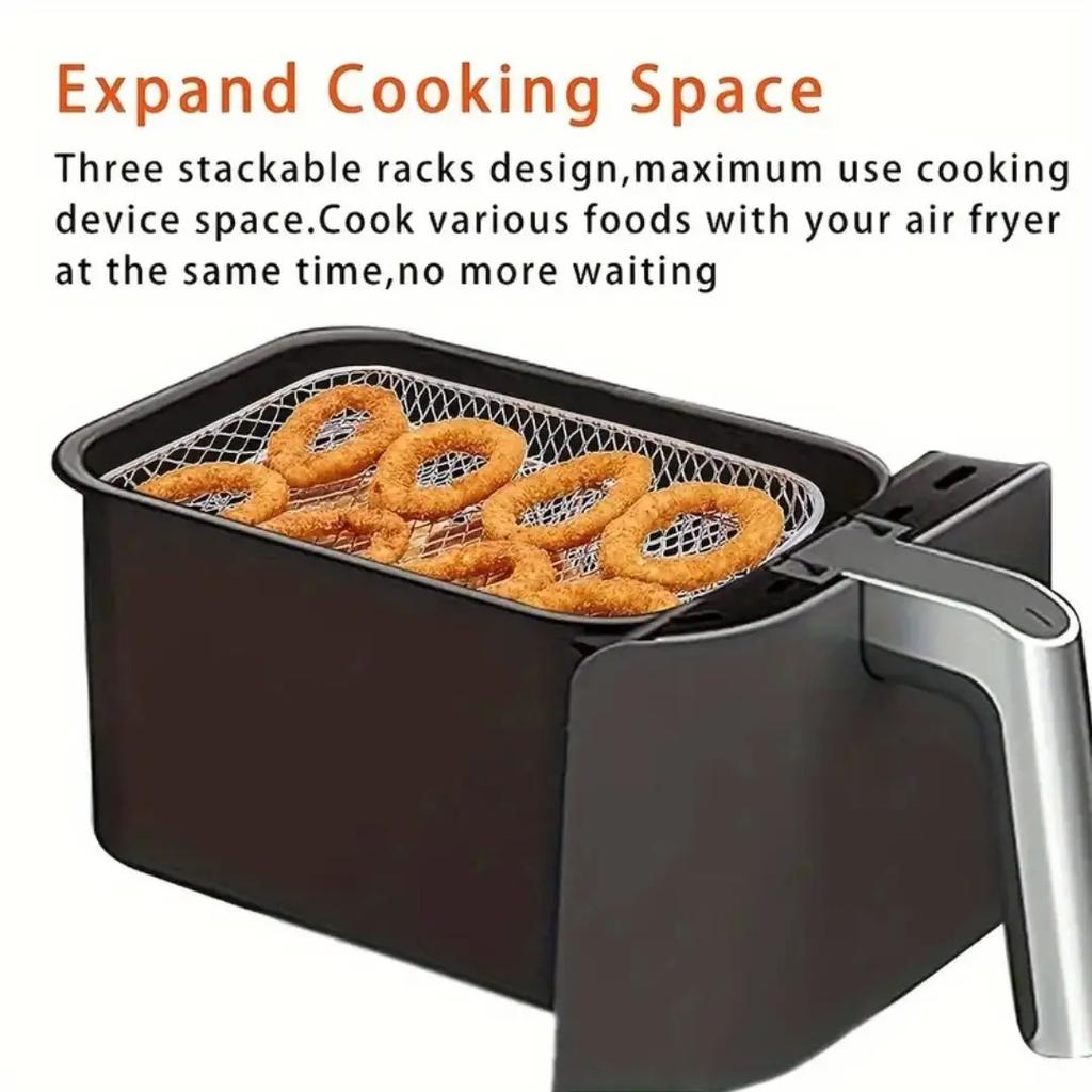 3pcs/set Stainless Steel Air Fryer Accessories Set - Stackable, Suitable for Oven and Deep Fryer, Kitchen Accessories,grill