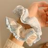 Large Korean-Style Blue Bow Lace Scrunchie Hair Accessory