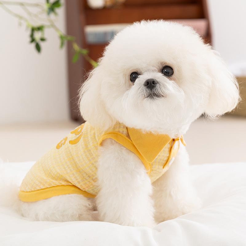 Dog Vest Spring and Summer Thin Jacquard Plaid Traction Bipod Teddy Bear Small and Medium Dog Pet Clothes