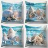 4 Stück Muschel Kissenbezug Seestern Ozean Strand Bedruckter Kissenbezug Polyester Heimdeko Sofa Wohnzimmer 2D Flach