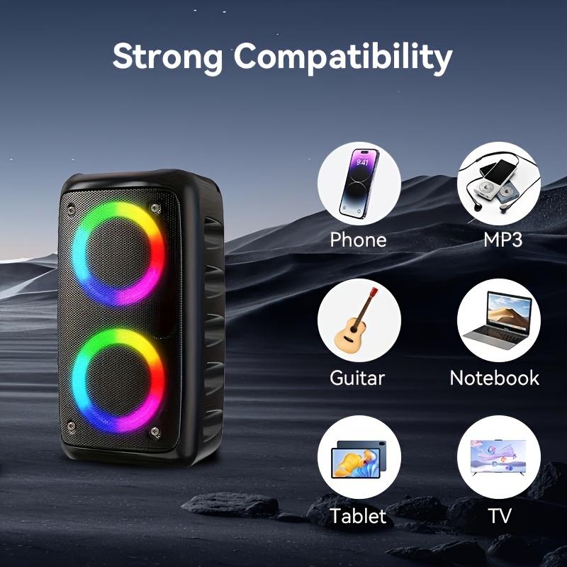 High-Power Wireless Speaker with Subwoofer - Sleek Black, Wireless-Enabled, Large Outdoor Sound System with Vibrant Part Disco Lights