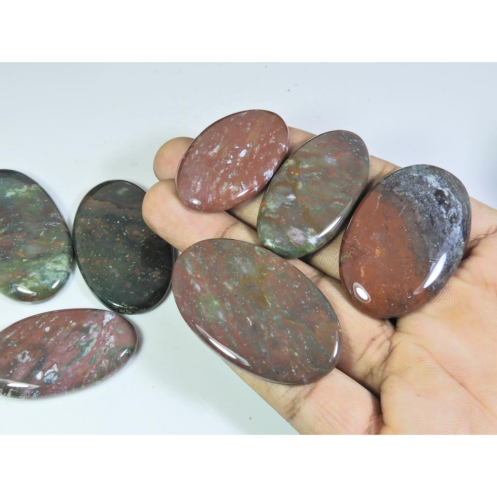 07Pcs Natural Blood Red Bloodstone Oval Cabochon Loose Gemstone Lot 427Cts. A-750