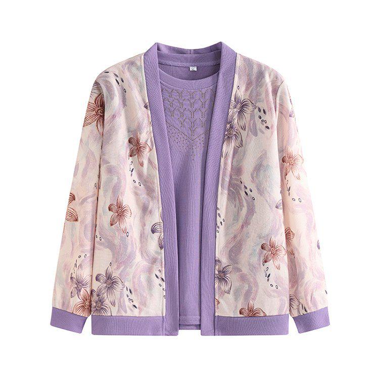 Mom's Autumn Knit Two-Piece Set: Stylish Chinese-Inspired Cardigan for Middle-Aged & Elderly Women