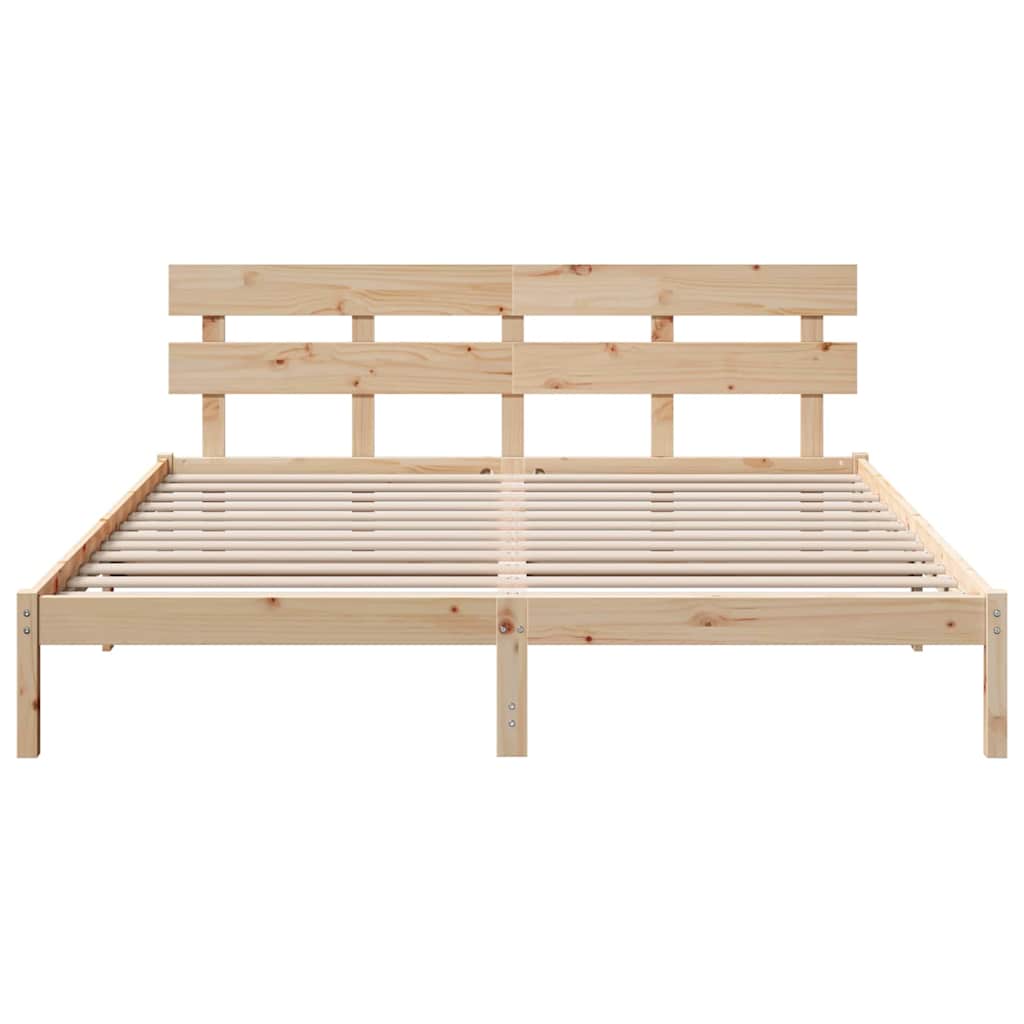 Brown Bed Frame with Headboard 180 x 200 cm Solid Pine Wood