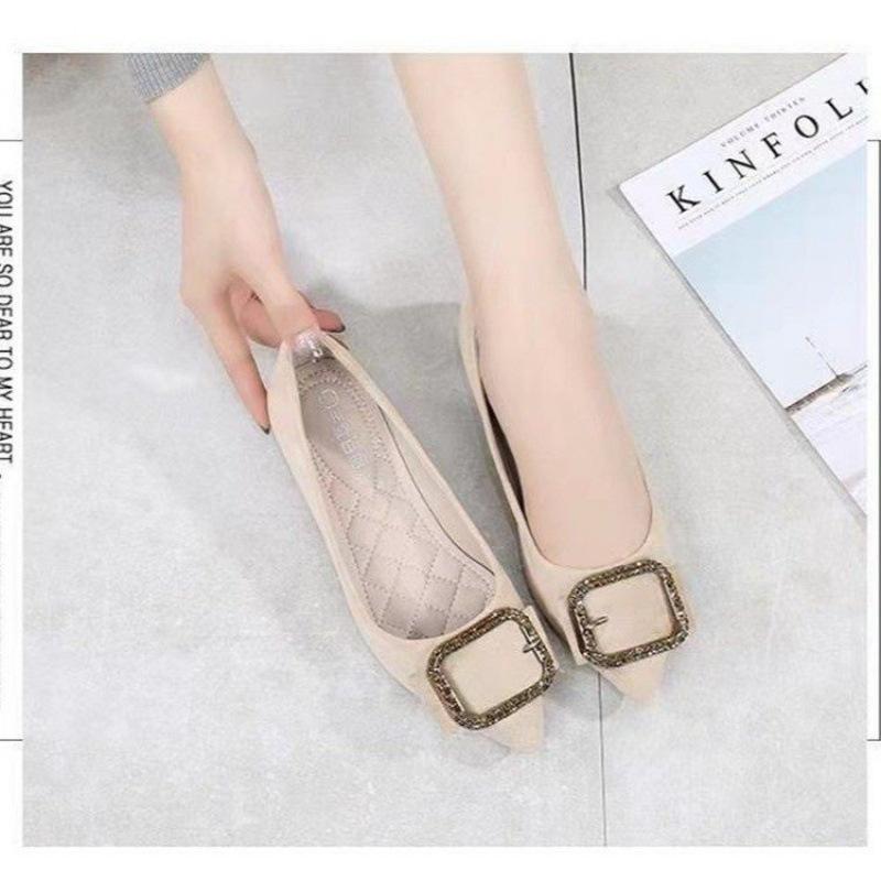 Single shoes pointed flat bottom work shoes 2025 new comfortable and versatile shallow mouth women's shoes foreign style Doudou shoes black suede