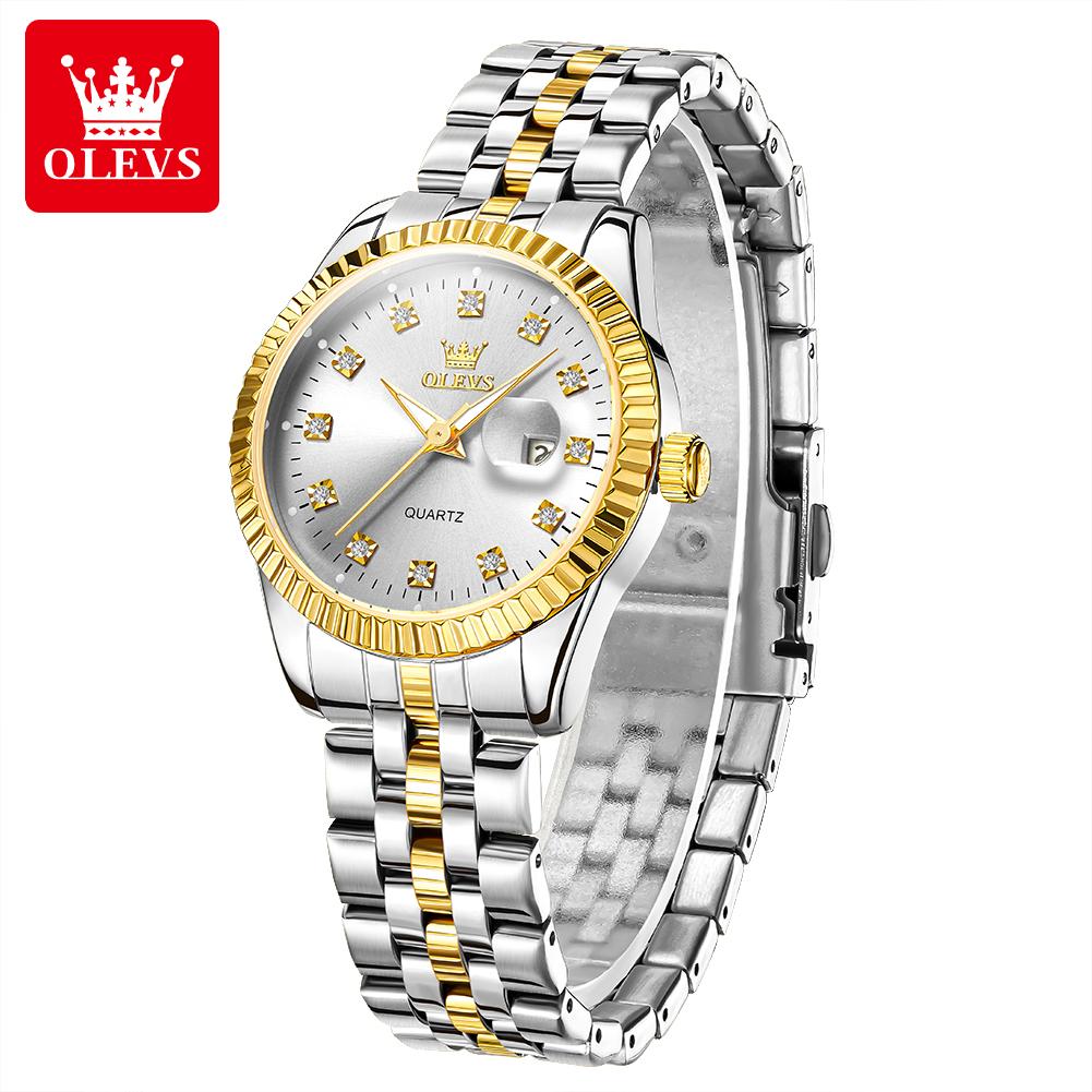 OLEVS 5526 Original Women Quartz Watch Diamond Luxury Dress Gold Wristwatch Stainless Steel Waterproof Luminous Calendar Watch