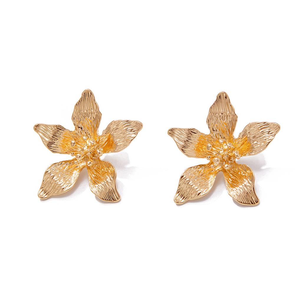 Wind Liquid Metal Pleated Flower Stud Earrings, Design Sense Leaf Petal Earrings