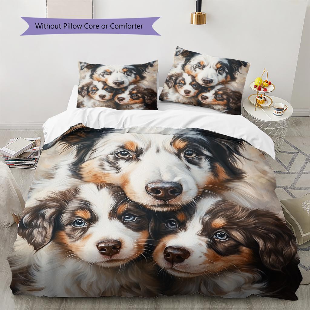 Australian Shepherd Dog Pattern Bedding Home Decoration Birthday Gift (1 * Duvet Cover + 2 * Pillowcase, Without Core)