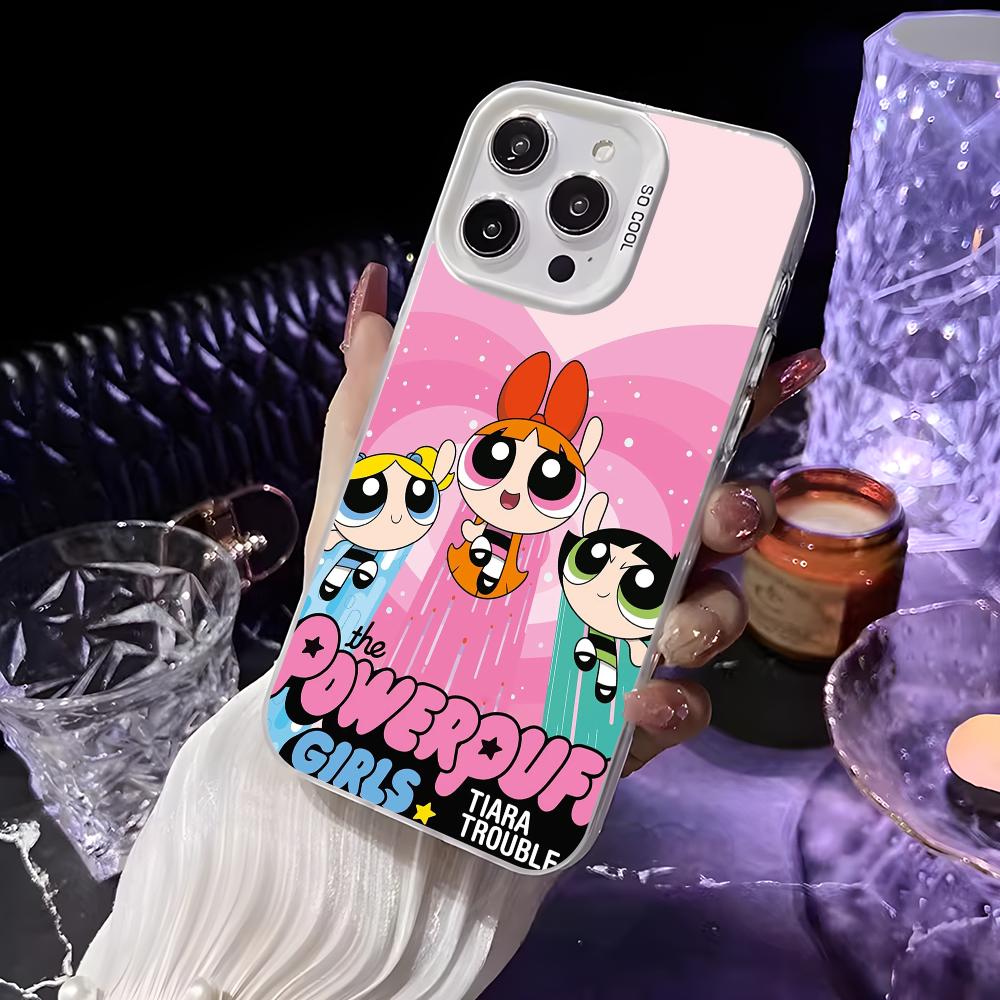 

Cartoon Star P-Powerpuff Girls Phone Case For iPhone 16 15 14 13 12 11 Pro Max White Matte Laser Metallic Aurora Funda iPhone13