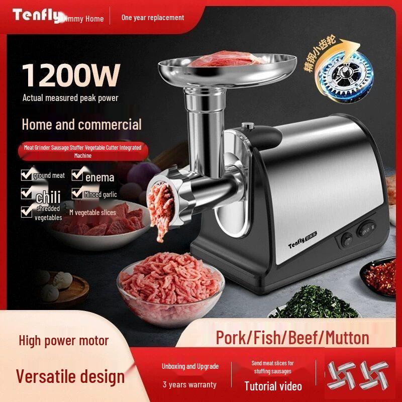 Tenfly Electric Meat Grinder & Sausage Stuffer - Multifunctional Stainless Steel Food Processor for Mincing and Stuffing.