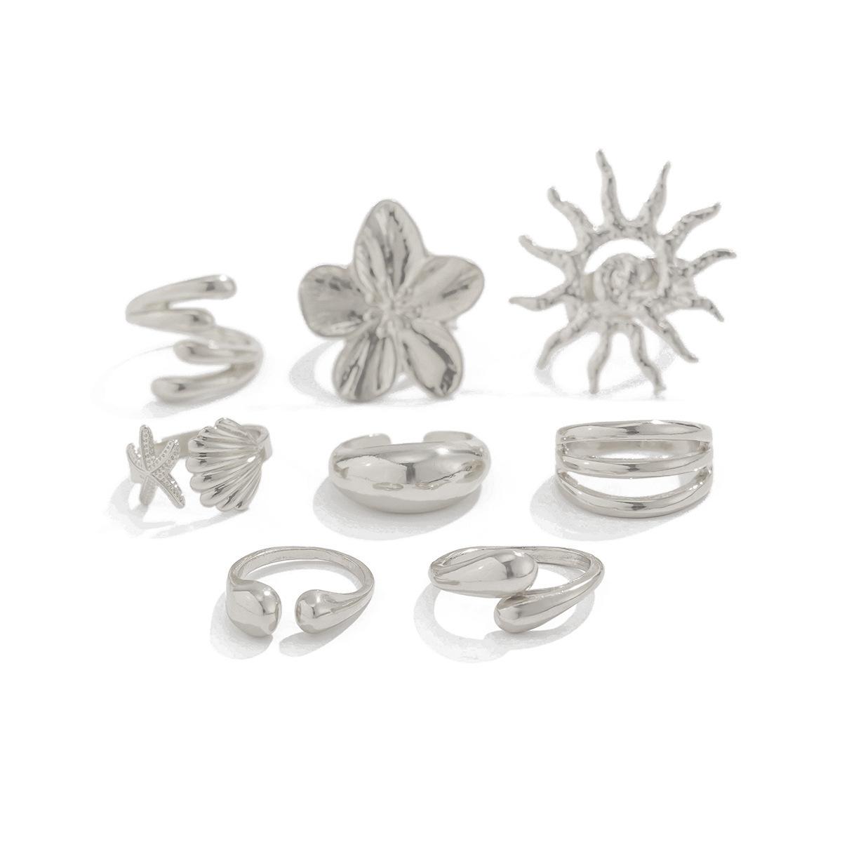 

DIEZI One Set Fashion Flower Shell Cuff Finger Ring Set For Women Men Korean Sweet Cute Gold Color Knuckle Joint Rings Jewelry