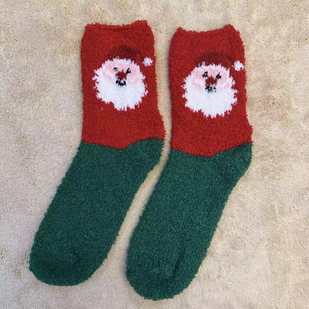 Cozy Coral Fleece Christmas Socks: Velvet Santa Half-Sided, Warm Floor Stockings for Autumn & Winter