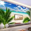 3D Beach Poster Photo Wallpaper Blue Sky White Clouds Coconut Tree Seascape Wall Painting Living Room Sofa Bedroom Mural