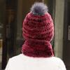Fur Hat Female Autumn and Winter Rex Rabbit Hair Warm Ear Protection Scarf Two-piece Set Middle-aged and Elderly Grandma Casual Mother Hat