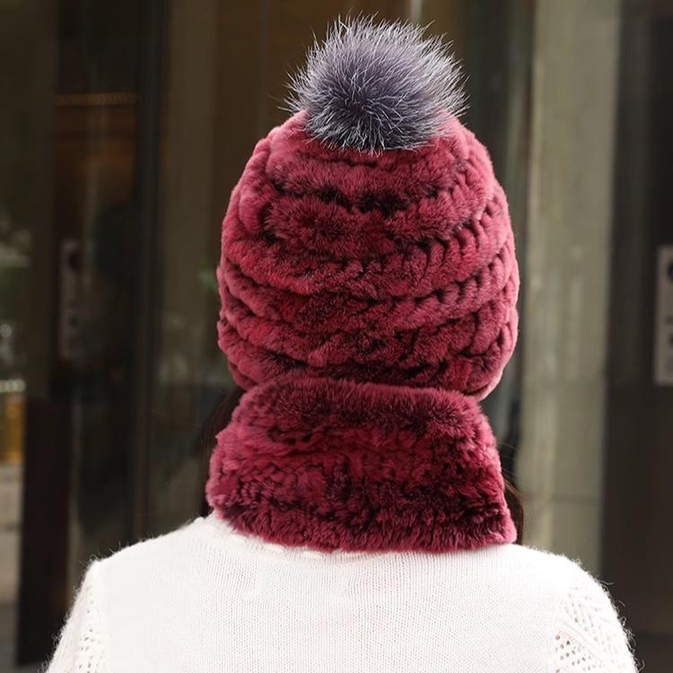 Fur Hat Female Autumn and Winter Rex Rabbit Hair Warm Ear Protection Scarf Two-piece Set Middle-aged and Elderly Grandma Casual Mother Hat