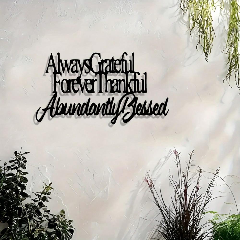 Elegant Simple Metal Wall Art Decor Grateful Thanksgiving Quote Reusable Inspirational Sign Home Office Bedroom Modern Vintage Handcrafted