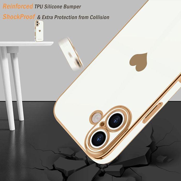 Etui Ochronne - E.F.Connection - dla iPhone 17 - Silikonowe z Wzorem Serca - Białe - 2 Szkła Hartowane
