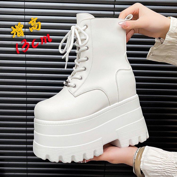 Fashion Cosplay Platform Boots Women'S Chunky Sole Height Increasing Boots Waterproof Leather Gothic Short Boots For Big Size