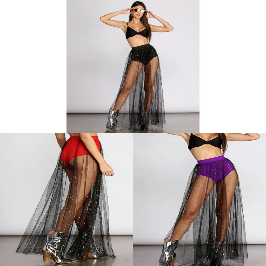 Sexy Sheer Mesh Pleated Mini Skirt With Sparkling Sequin Pattern For Nightclub And Party Wear