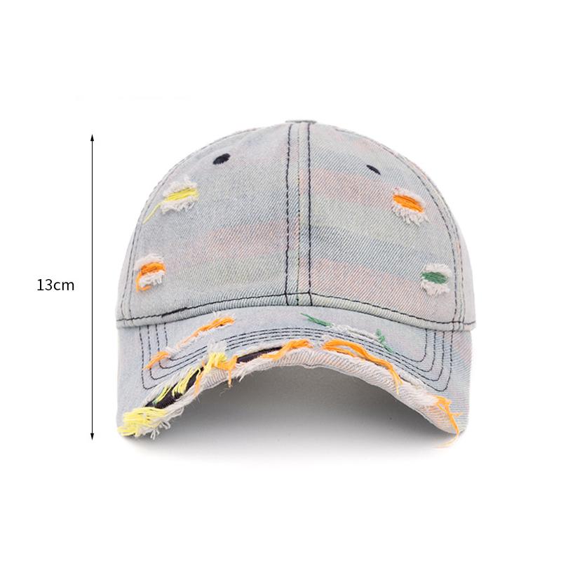 Șapcă de baseball din denim curcubeu cu găuri pentru bărbați și femei, de primăvară-toamnă, pălărie de soare