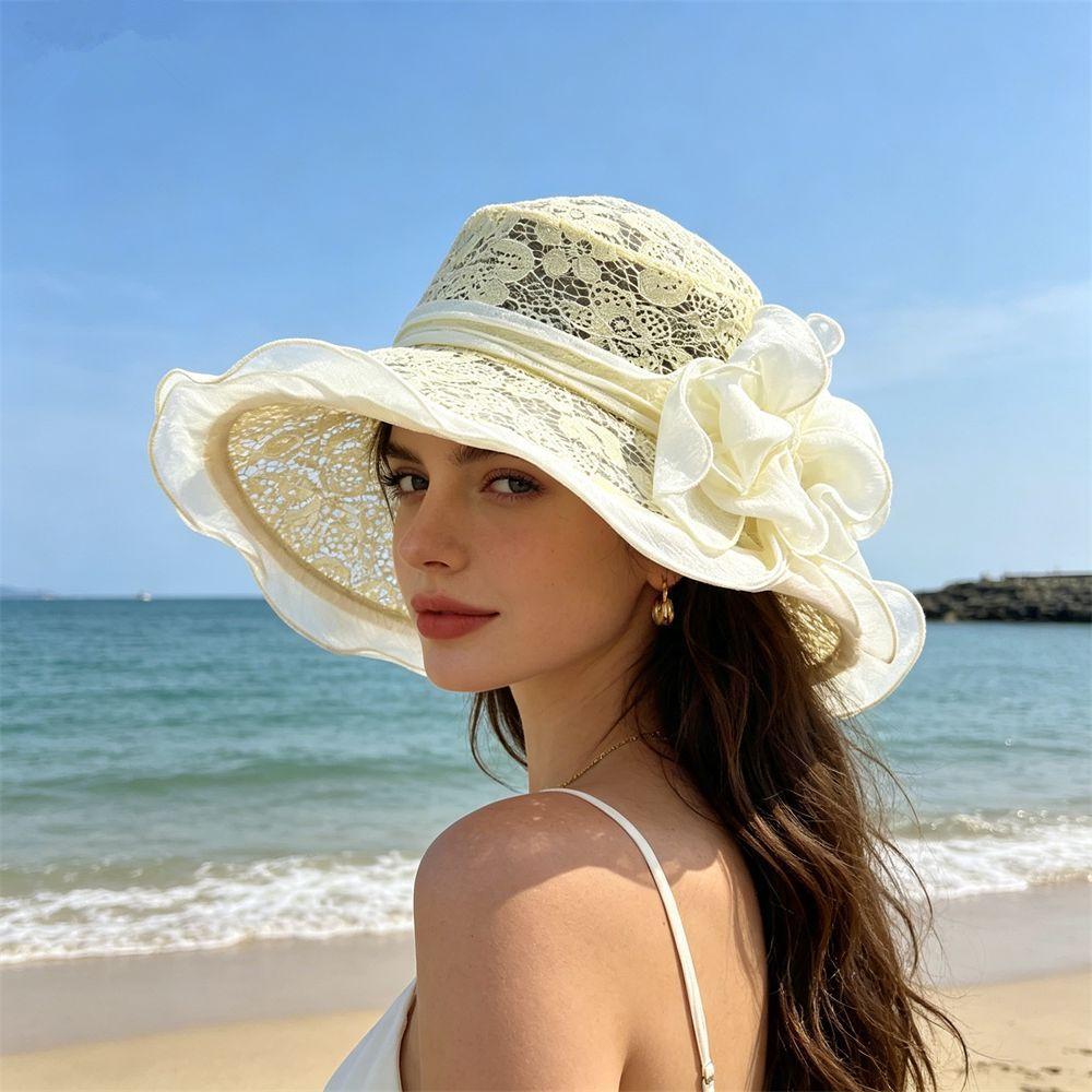New big brim organza hat flower visor hat women's summer seaside sun protection sun hat breathable beach hat women