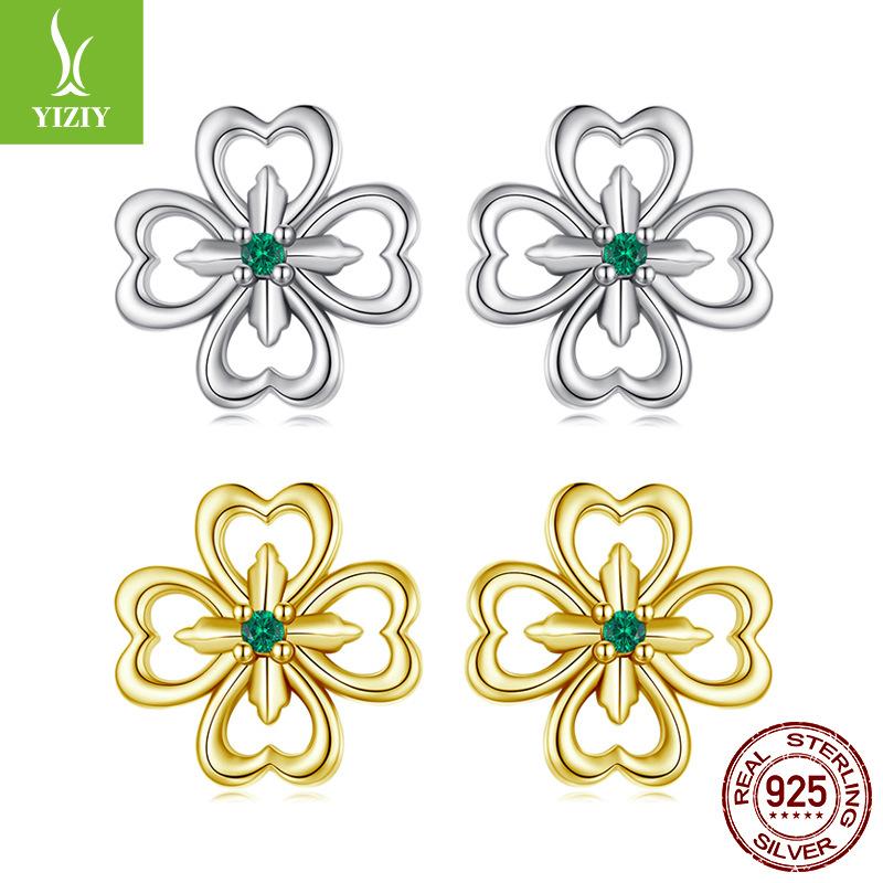 S925 Sterling Silver Four-Leaf Clover Stud Earrings Fashion Niche Temperament Earrings Women'S Cross-Border Source Direct Sales