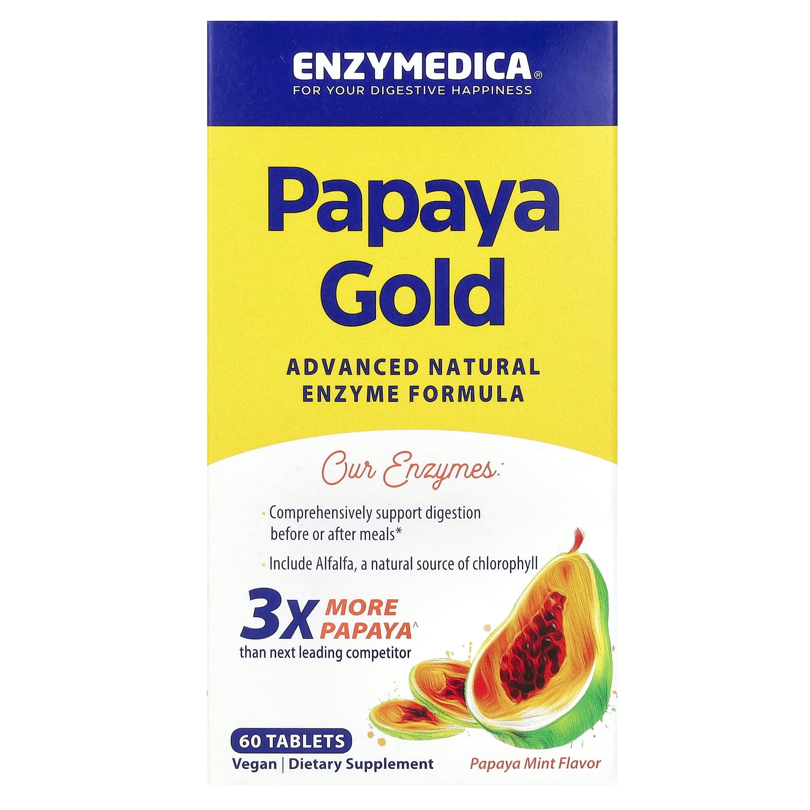 

Papaya Gold, Papaya Mint, 60 Tablets