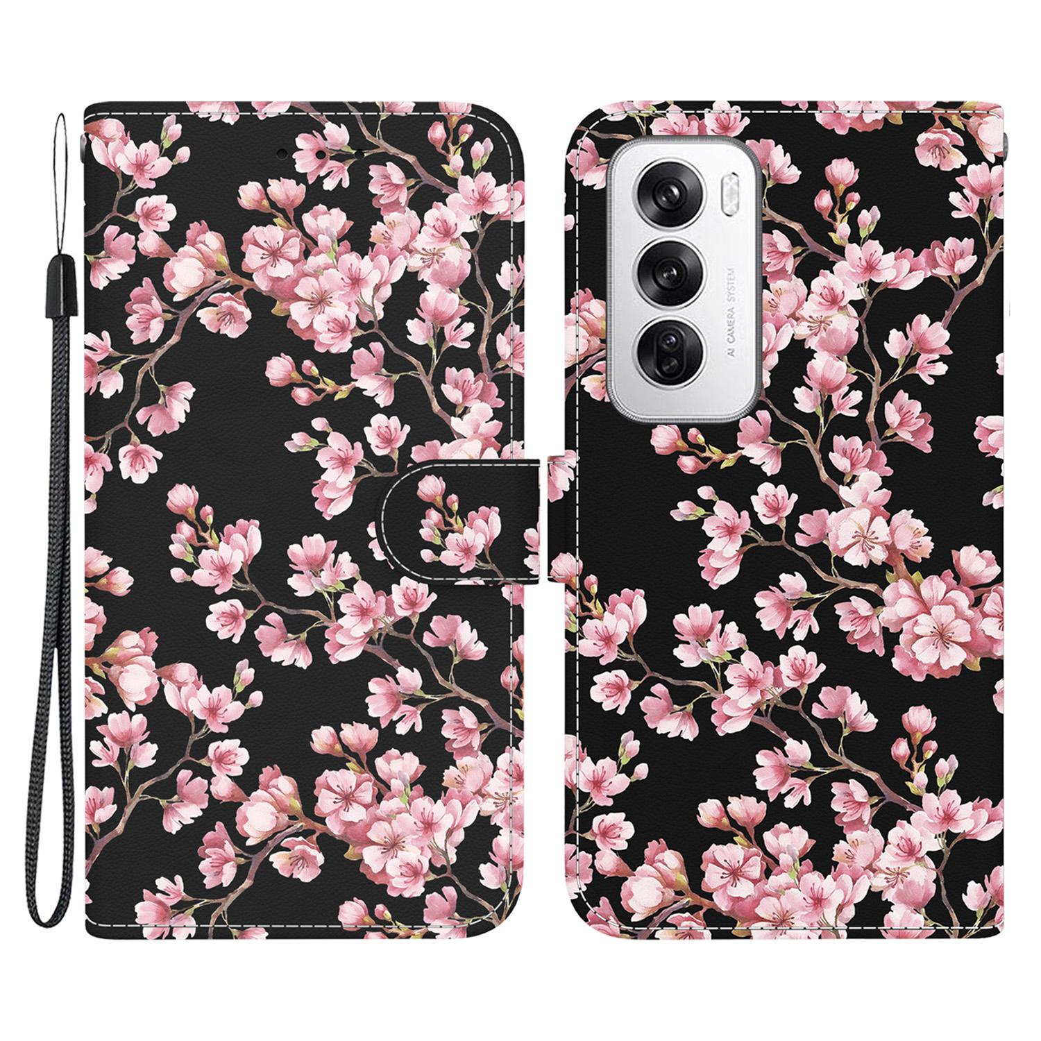 

For Oppo Reno12 5G (Global) Case Leather Wallet Phone Cover Pattern Printing Plum Blossom