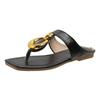 Womens Slippers Size 12 Ladies Fashion Summer Solid Leather Surface Metal Open Toe Flat Bottom Beach Slippers Zapatos De Mujer