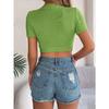 QICED Spring and Summer Casual Twisted Short-sleeved Knitted Sweater, Vacation Short Navel Top for Women's Wear