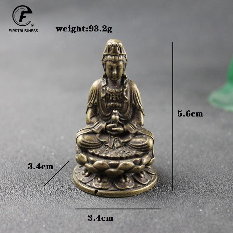 Antike Bronze Guanyin Bodhisattva Buddha Statue Ornamente Neuer Stil Kleine Kupfer Buddhas Miniaturen Figuren Heimwerkkunst Dekor