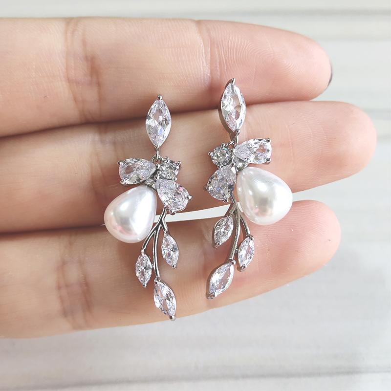 ZAKOL Elegant Luxury Water Drop Cubic Zirconia Leaf Dangle Earrings for Women Fashion AAA CZ Bridal Wedding Jewelry EP5154