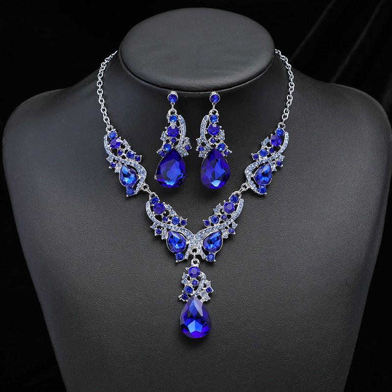 Vintage Statement Necklace Earrings Set Alloy Plated Jewelry Evening Party Wedding