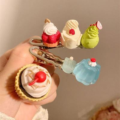 New Lovely Mini Kawaii Cartoon Pink Cake Series Resin Hairpin Accessories