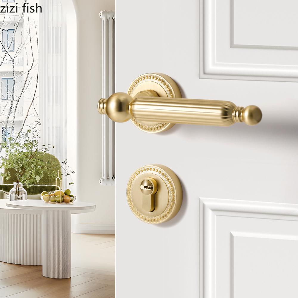 Golden Bedroom Door Lock Indoor Split Lock Zinc Alloy Door Handle Silent Locks Wood Door Safety Locks Doors Hardware Accessories