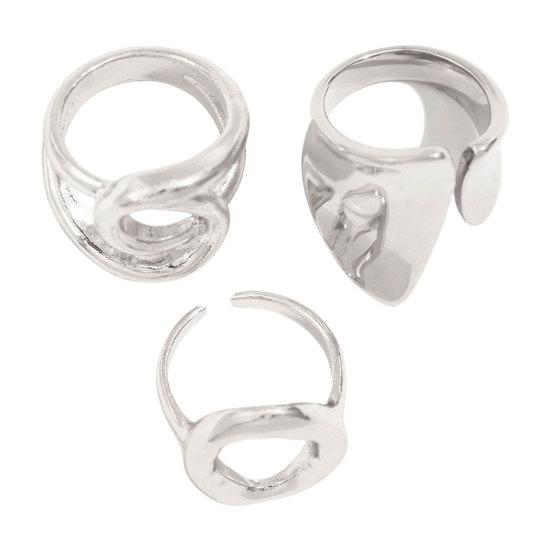 3Pcs/Set Alloy Plating Process Ring Set Exaggerated Geometric Finger Ring Adjustable Opening Design