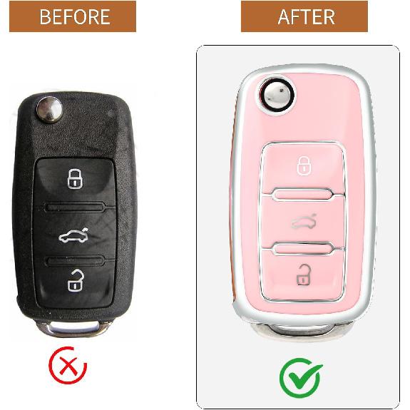 For VW Car Key Fob Cover, Soft TPU Key Shell Case Protection Fit for VW Volkswagen Jetta Golf Passat MK8 Tiguan Touareg Beetle GTI Smart Remote Car