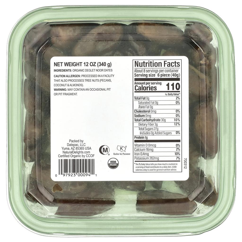 Natural Delights, Deglett Noor Dates, Organic Matcha, 12 Oz (340 G)