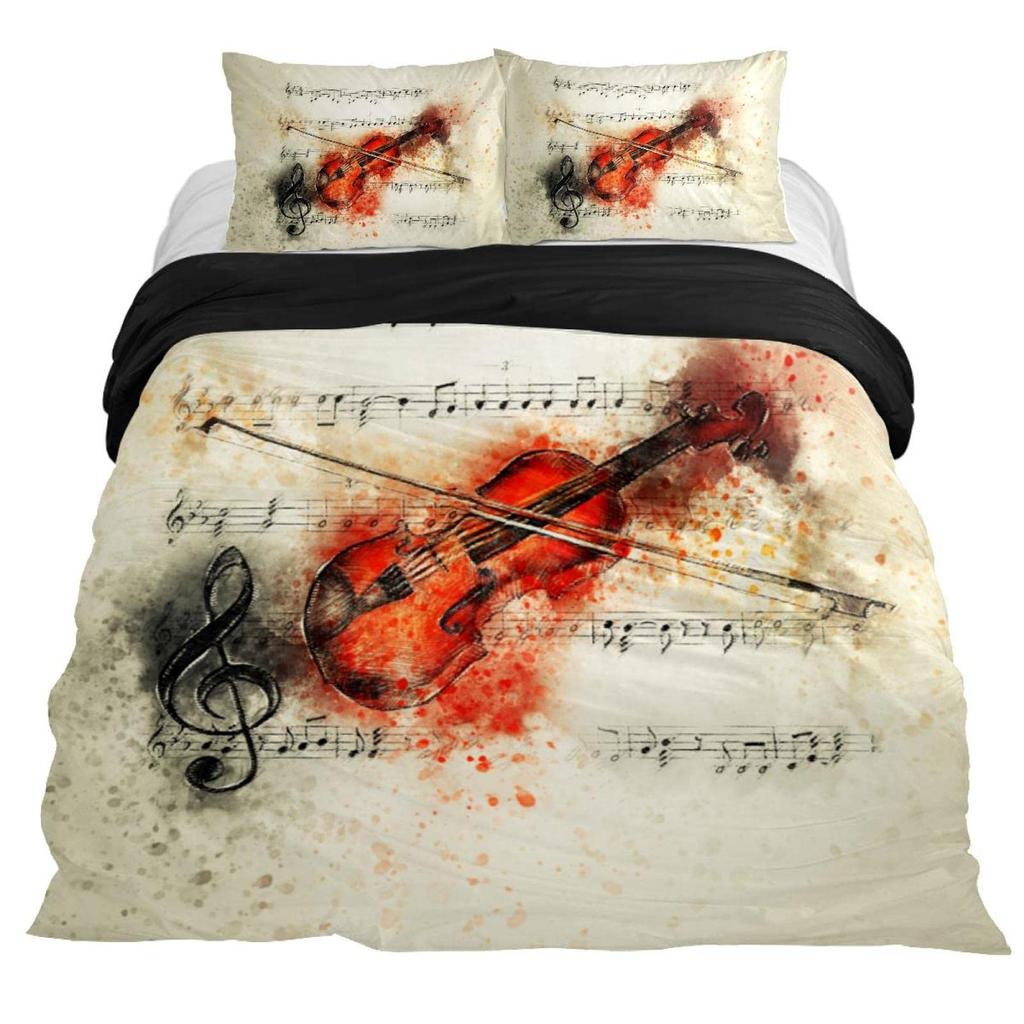 Violin King Queen Duvet Cover Flowers Roses Bedding Set Stringed Instruments Comforter Cover Fashion Music Polyester Quilt Cover