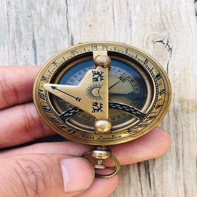 Brass Sundial Compass 5.08 Cm Dia Pocket Sundial Compass Look Antique Finish Working Sundial Compass