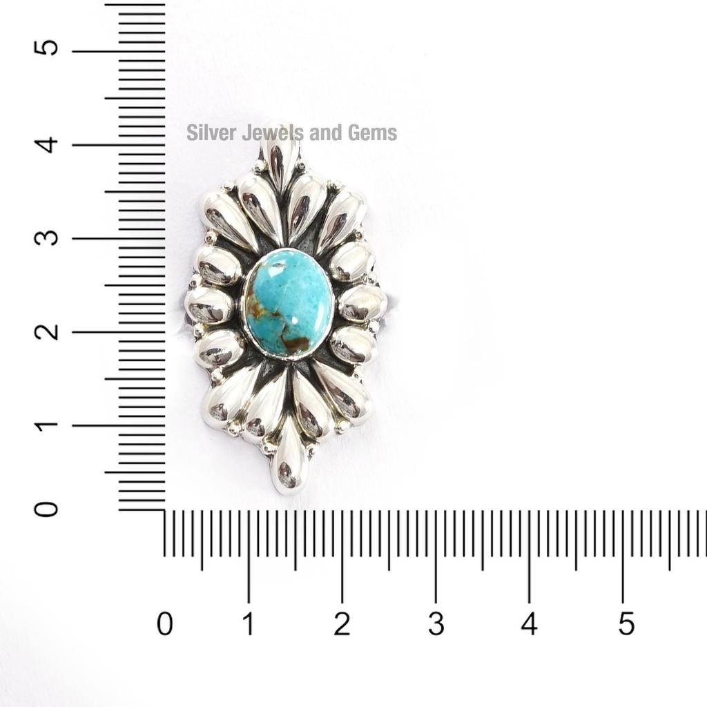 Arizona Turquoise Puffed Ring, 925 Sterling Silver Ring, Designer Boho Ring, Handmade Ring, Gift for Wife, Statement Ring